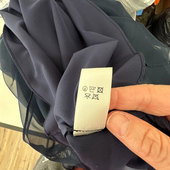 Hitherto Daylily Navy Sheer Shoulder Sleeveless Dress Ruched Side & Back Waist 0 - Picture 13 of 16